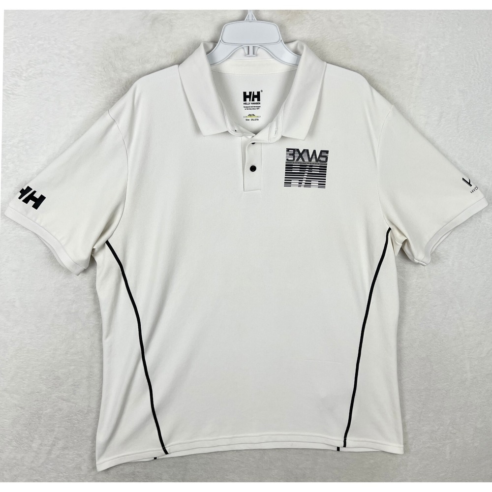 Helly Hansen Polo Shirt Mens 2XL HP Racing White Short Sleeve Logo